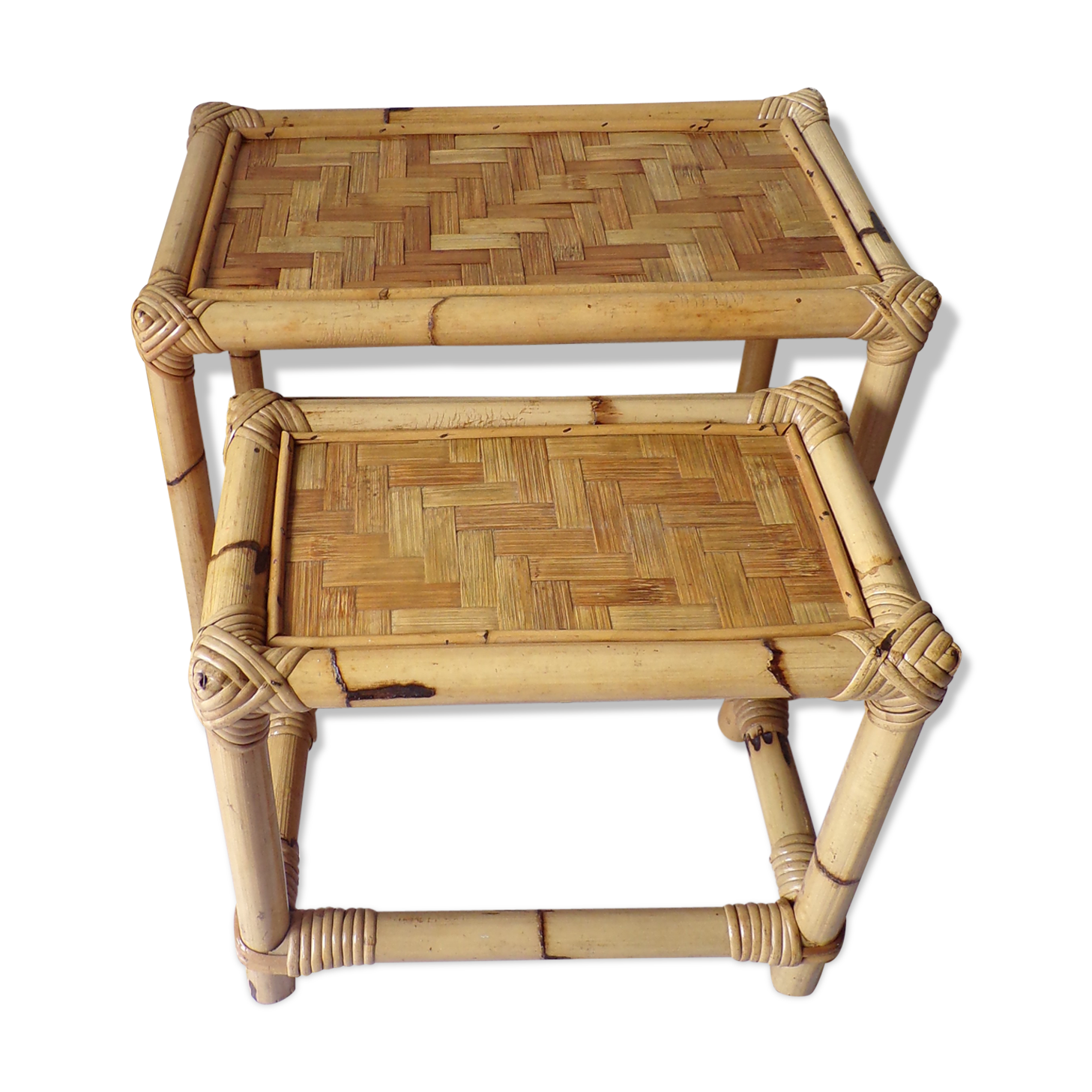 Pair of tables pull out bamboo vintage