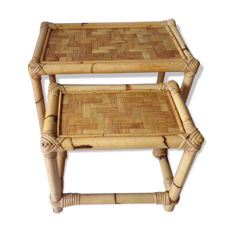 Paire de tables gigognes bambou vintage