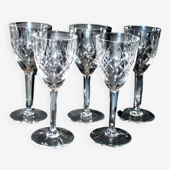 Cristallerie lorraine, série de 5 verres à vin en cristal taillé de lemberg 17.5 cm