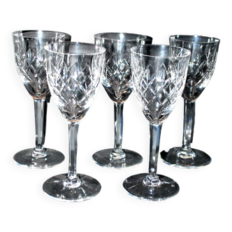 Cristallerie lorraine, série de 5 verres à vin en cristal taillé de lemberg 17.5 cm