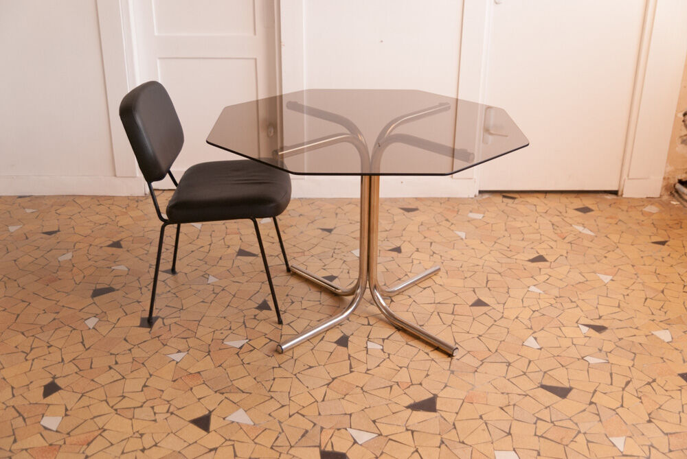 Seventies glass and chrome dining table