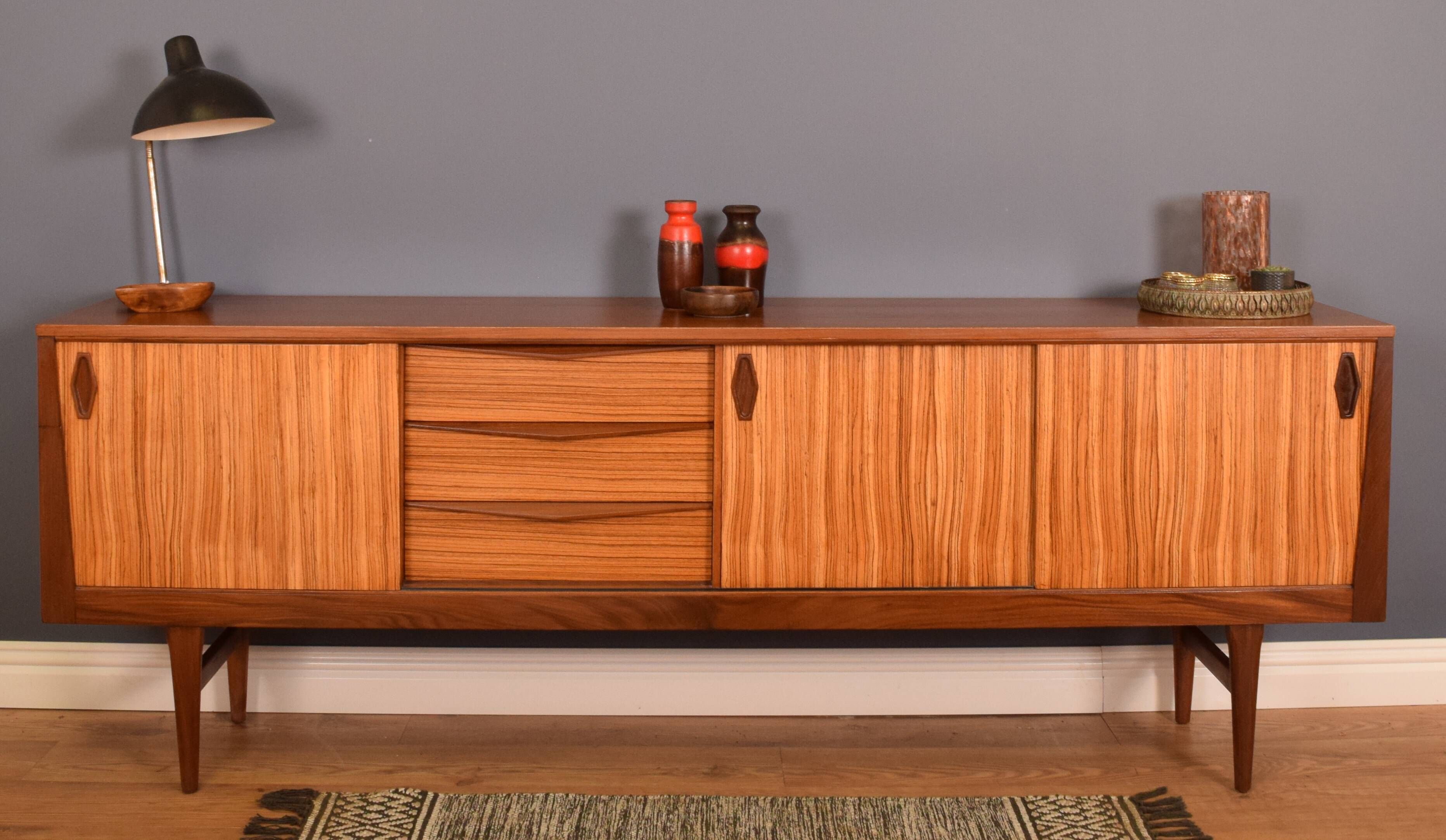 Restored Long EON Elliots of Newbury Teak & Zebrano Long Retro RHF Sideboard