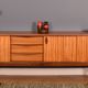 Restored Long EON Elliots of Newbury Teak & Zebrano Long Retro RHF Sideboard