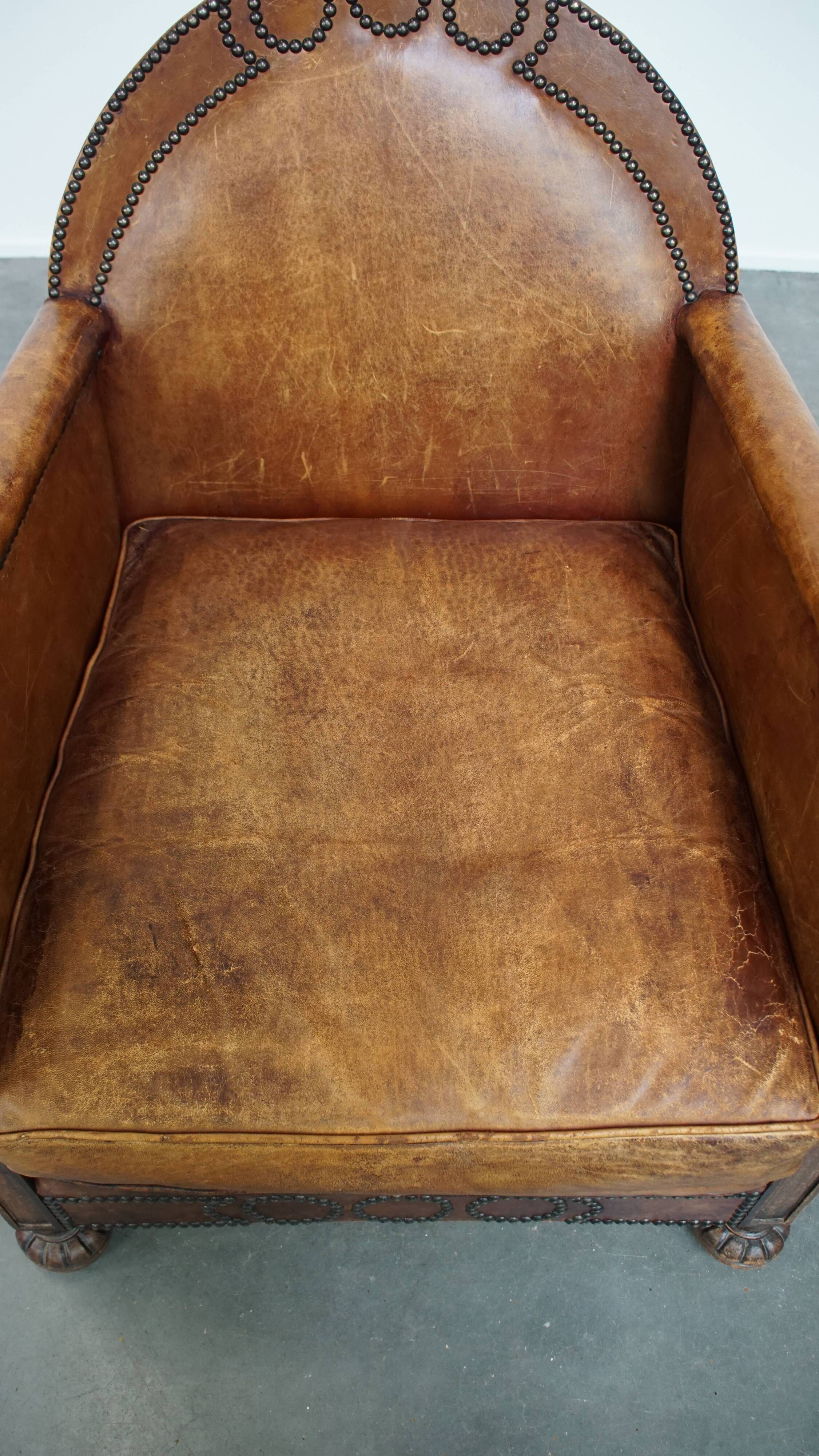 Fauteuil Art Déco en cuir de mouton