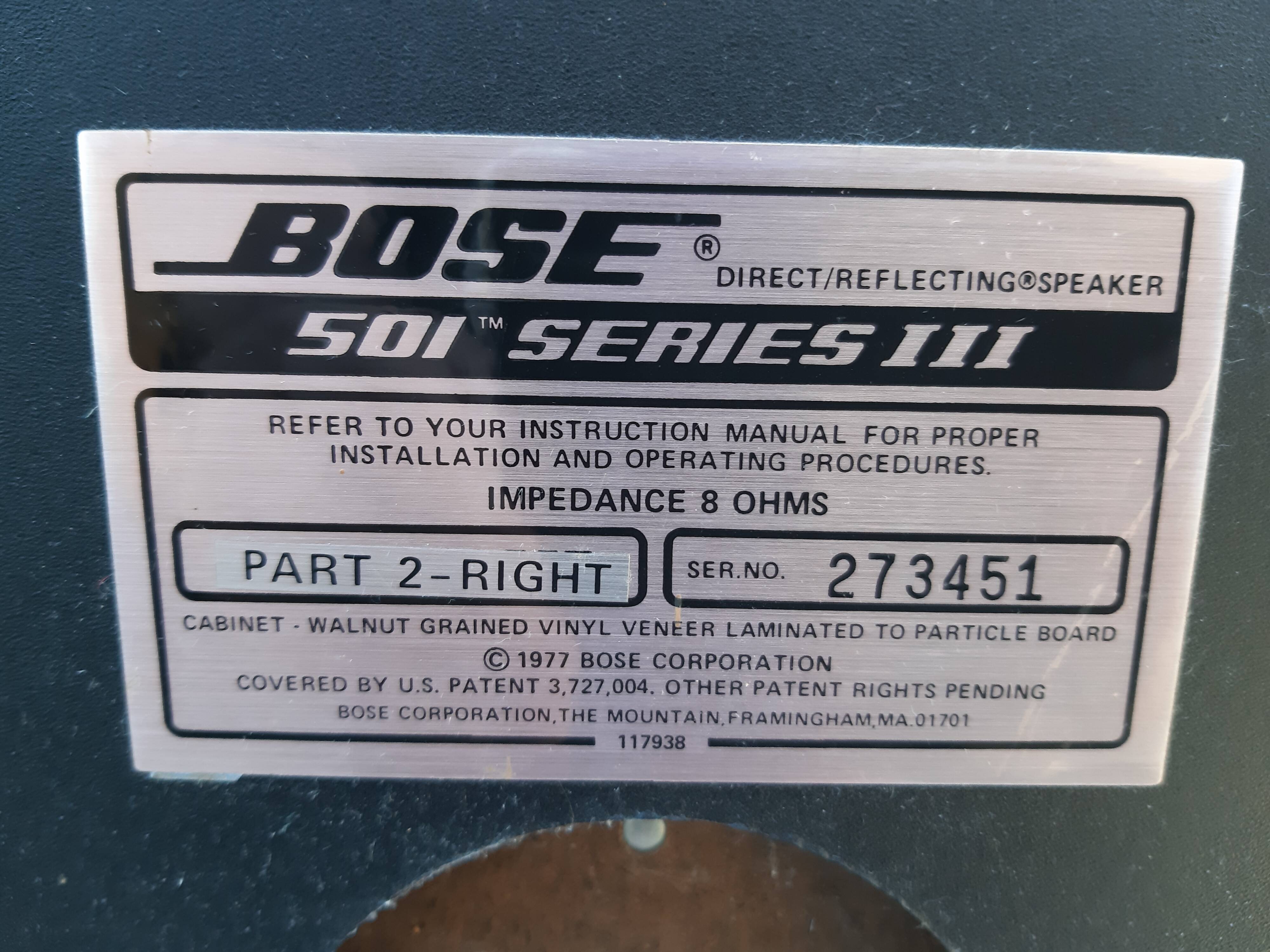 Pair of 501 Series III Bose speakers, 1977