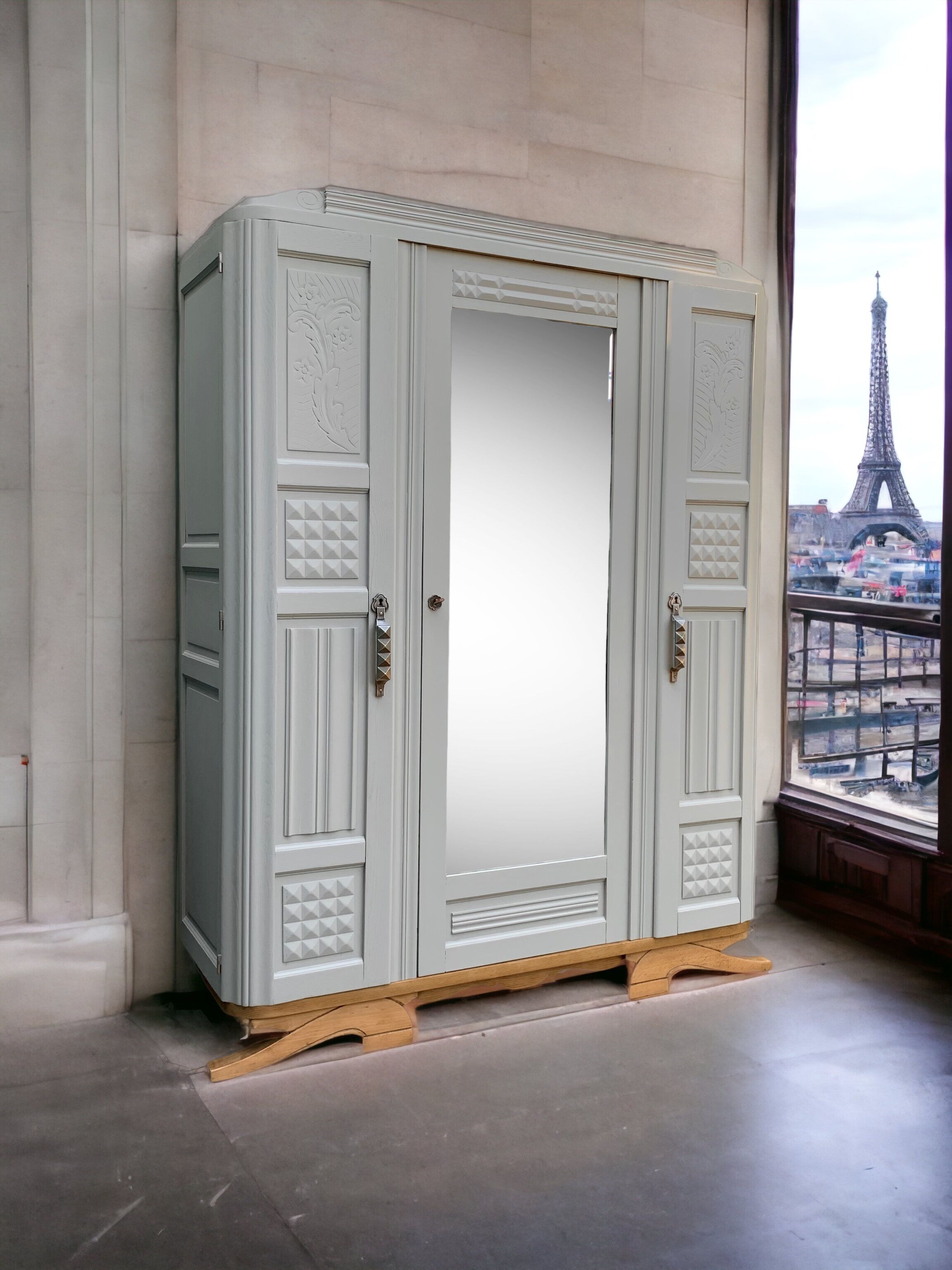 Parisian art deco wardrobe solid oak 1930