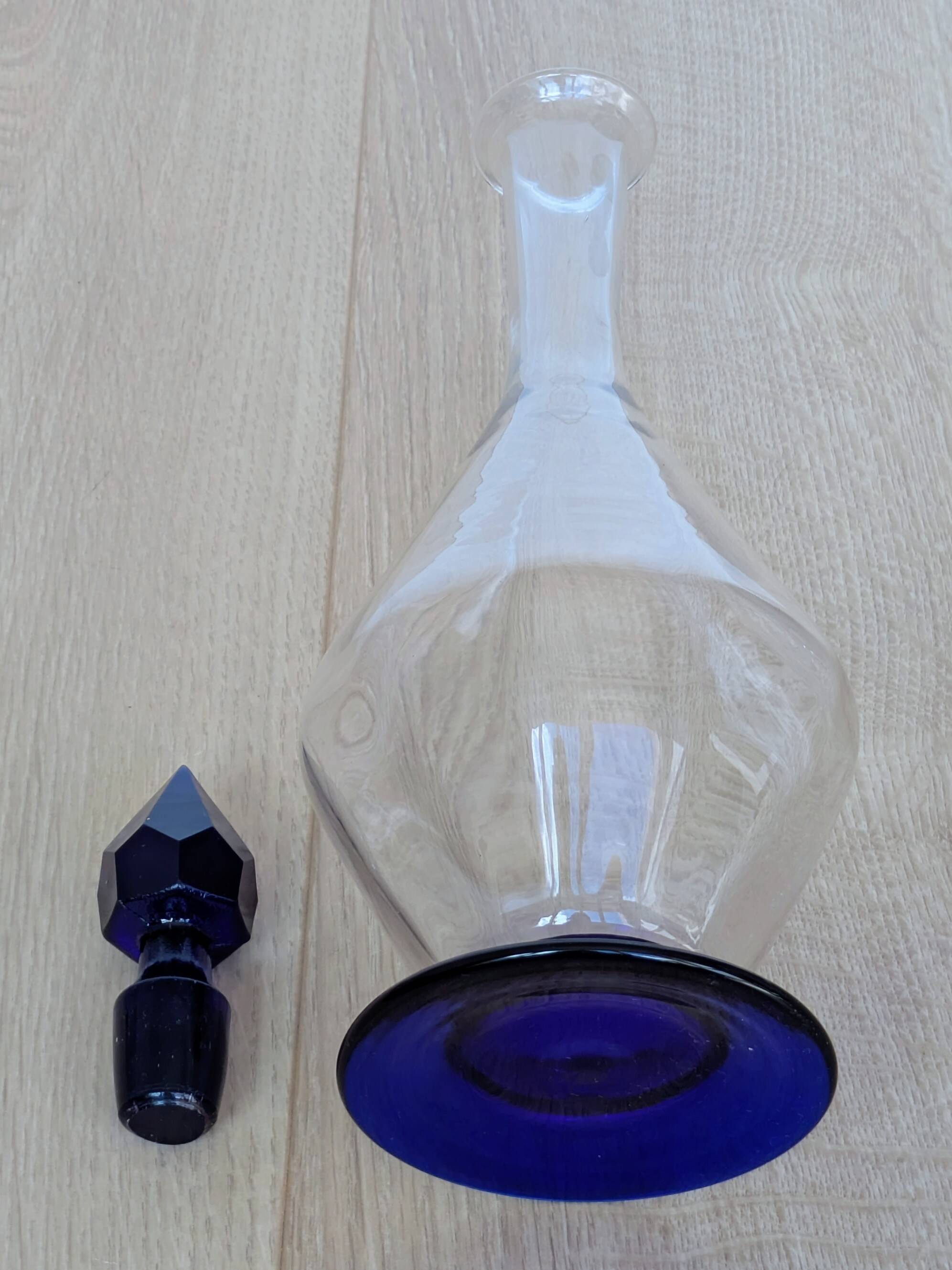 Elegant Two-Tone Carafe - Blown Glass White & Cobalt Blue - Murano Style