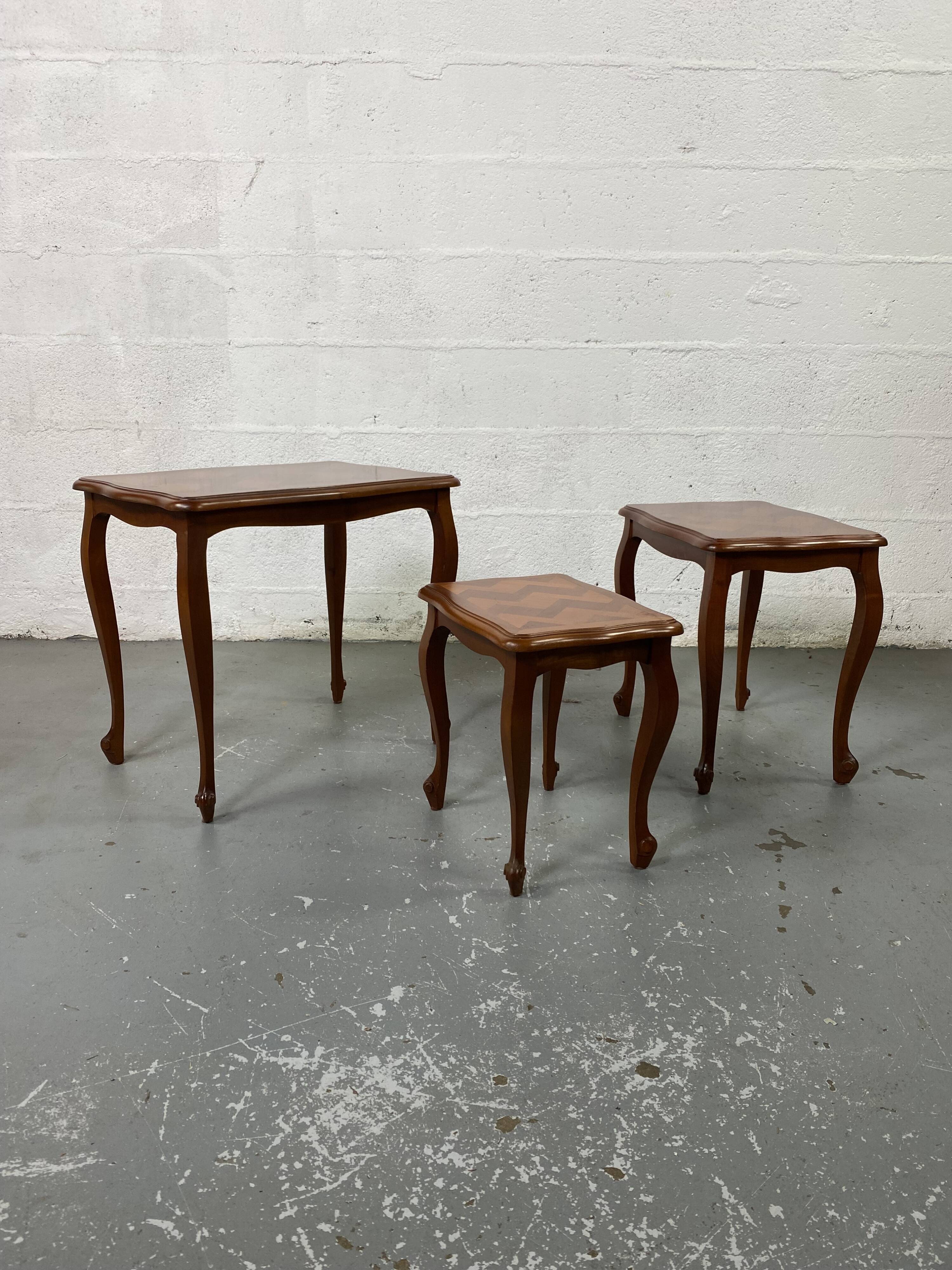 Vintage Louis XV style nesting tables in cherry wood