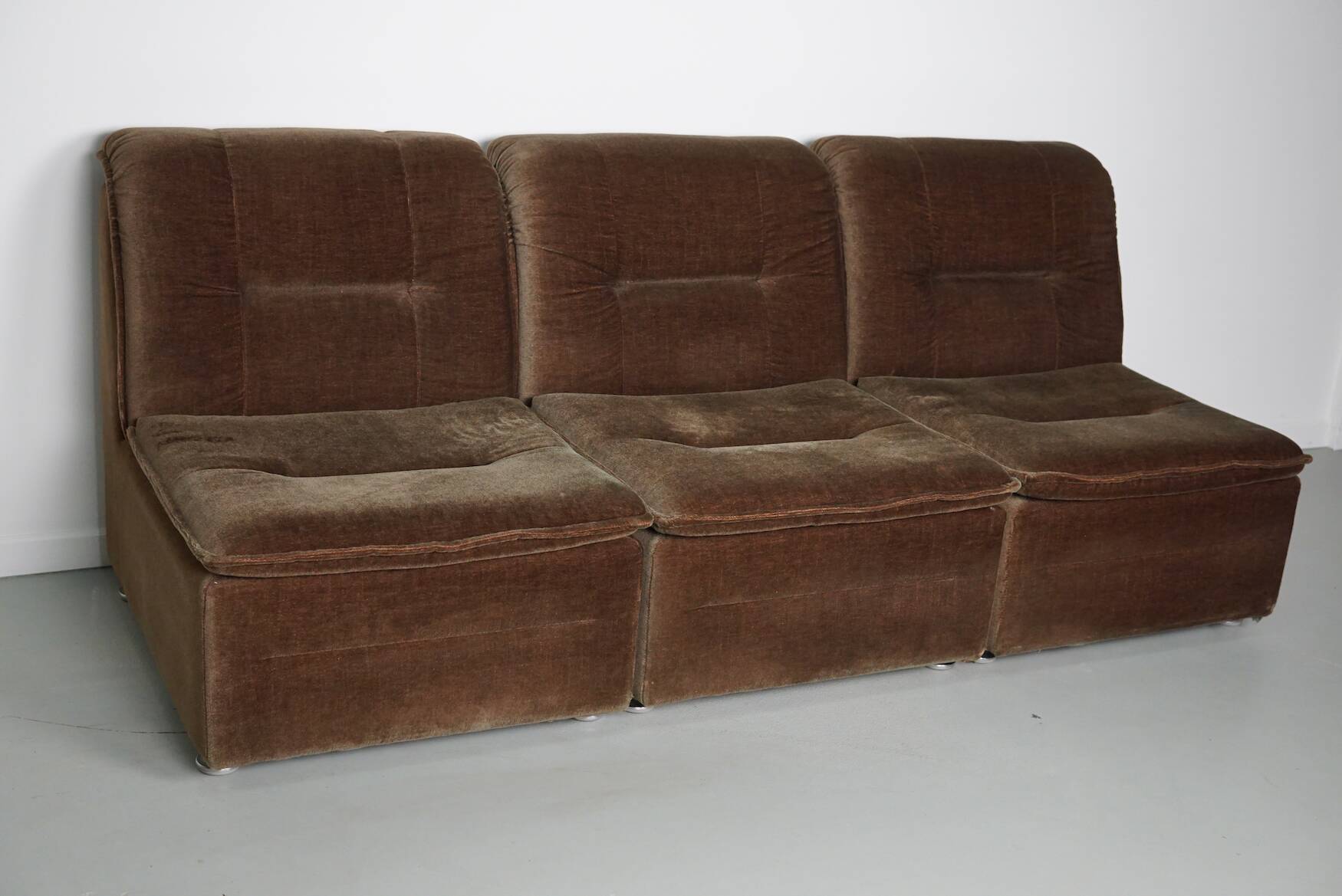 Vintage velvet brown / green modular sofa, 3-elements