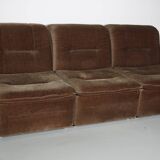 Vintage velvet brown / green modular sofa, 3-elements
