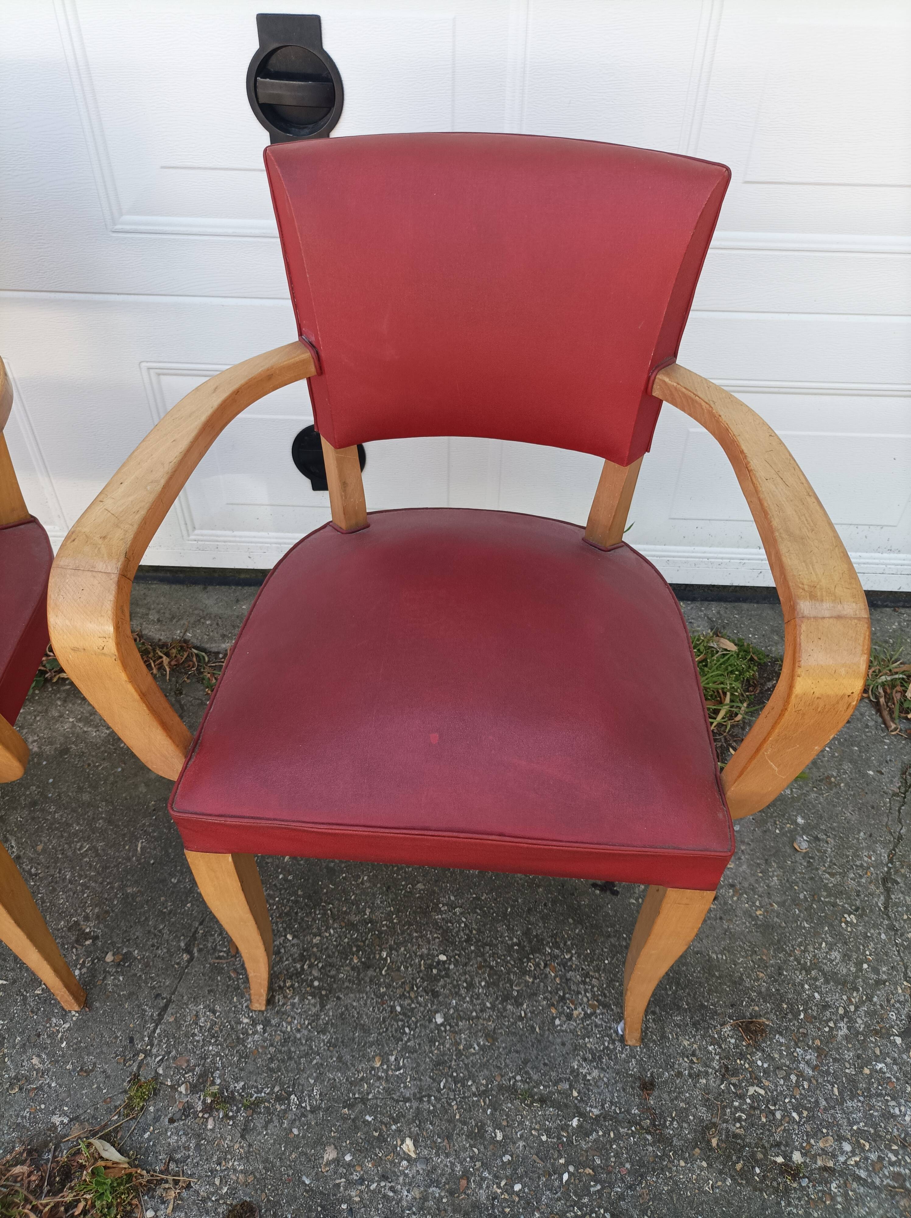 Pair old armchairs bridge skaï red chair