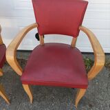 Pair old armchairs bridge skaï red chair