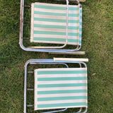 Pair of vintage camping chairs striped green and white