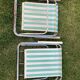 Paire de fauteuils de camping vintage rayés vert et blanc