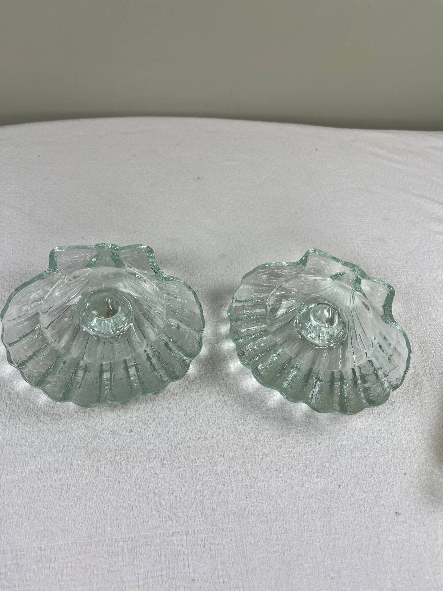 Pair of scallop shell candlesticks