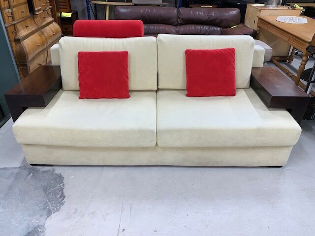 Design sofa 3 places in microfiber and wood