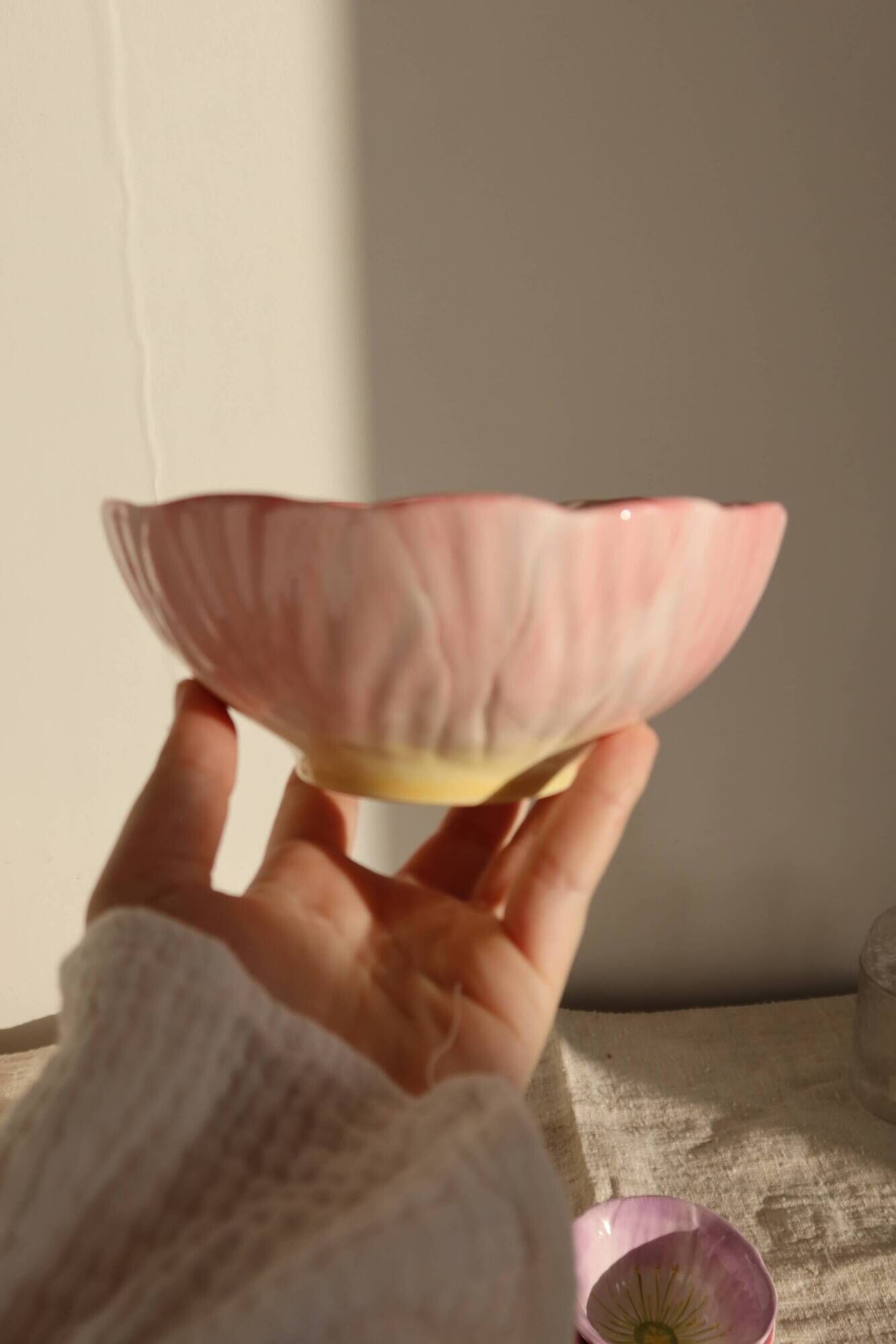Vintage pink and mauve floral slip tea set - 8 pieces - Cottage core