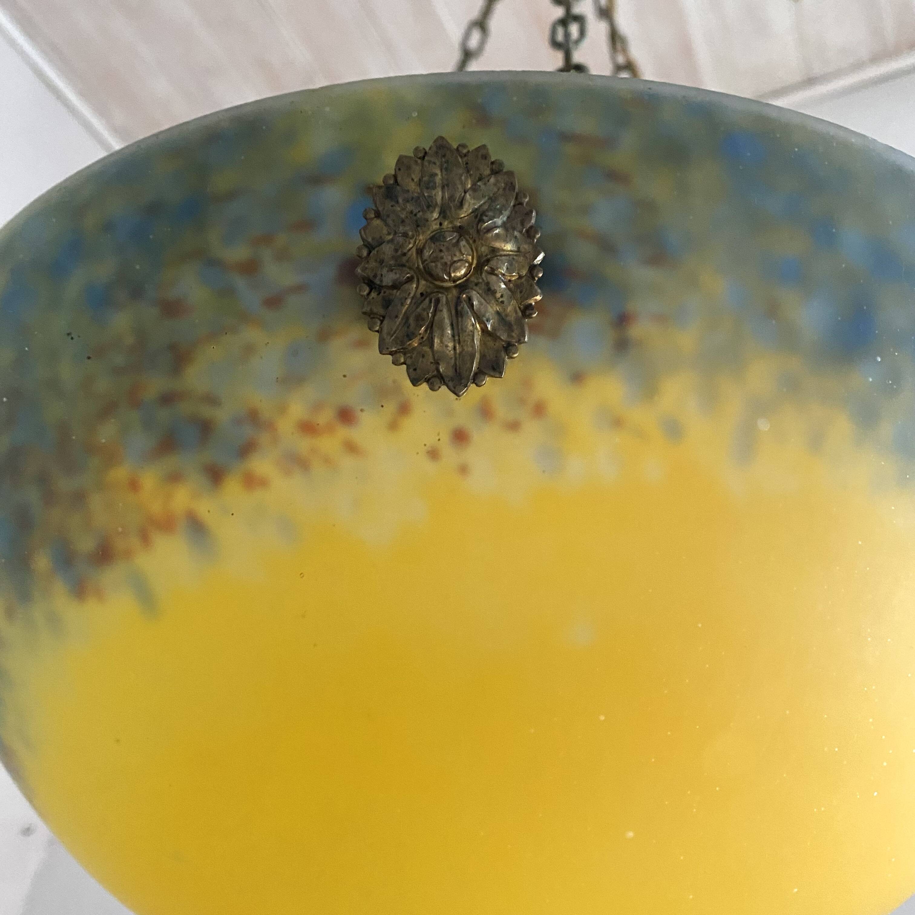 Art Nouveau glass paste suspension by Degué.