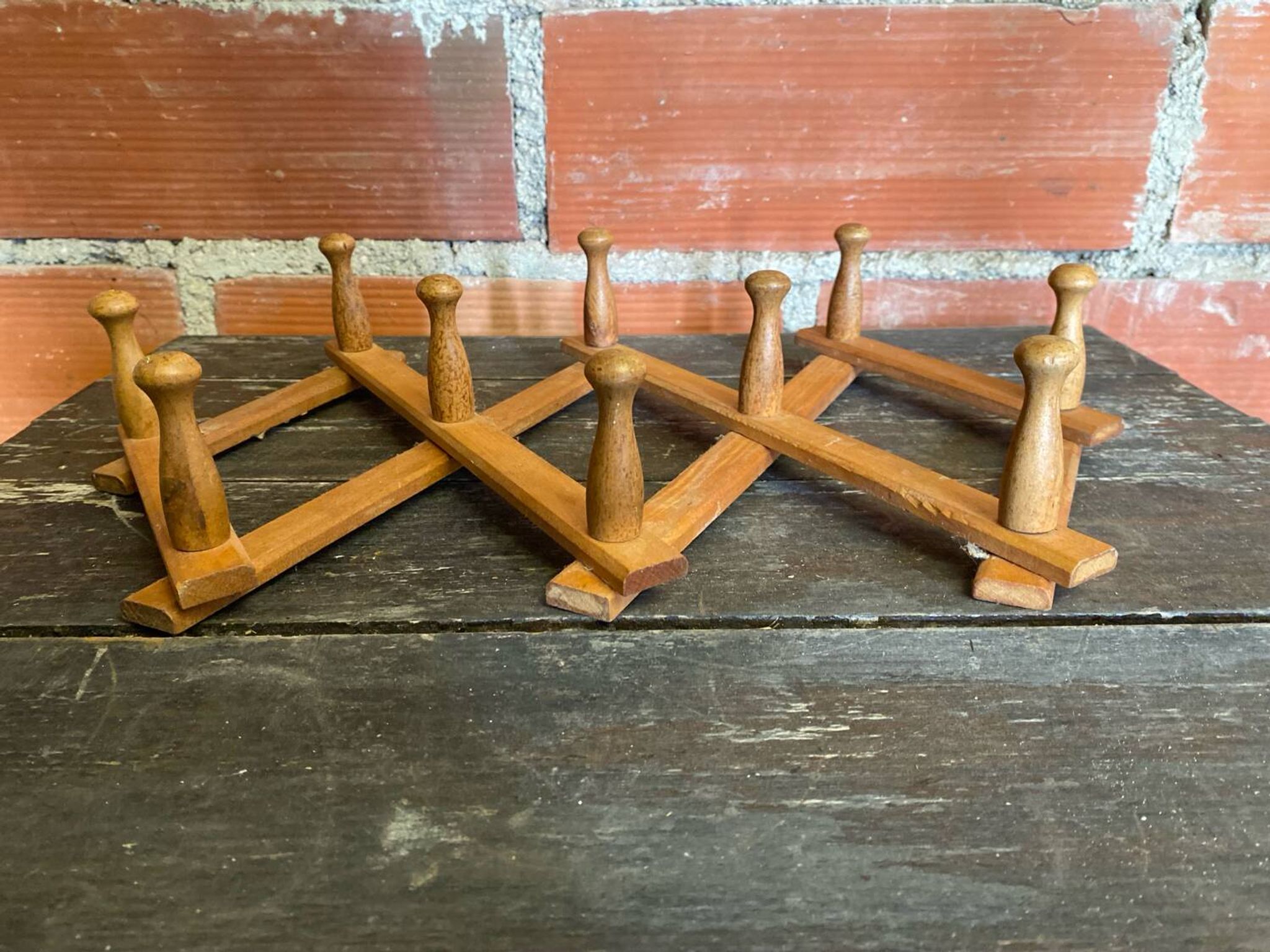 Vintage Wall-Mounted Extendable Coat Rack x10 Wooden Hooks
