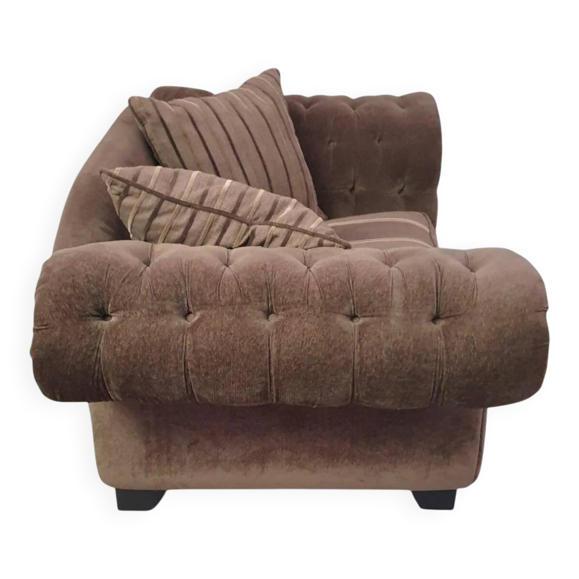 Large weighty love seat with the original matching cushions. Marked "Handmade in Holland"