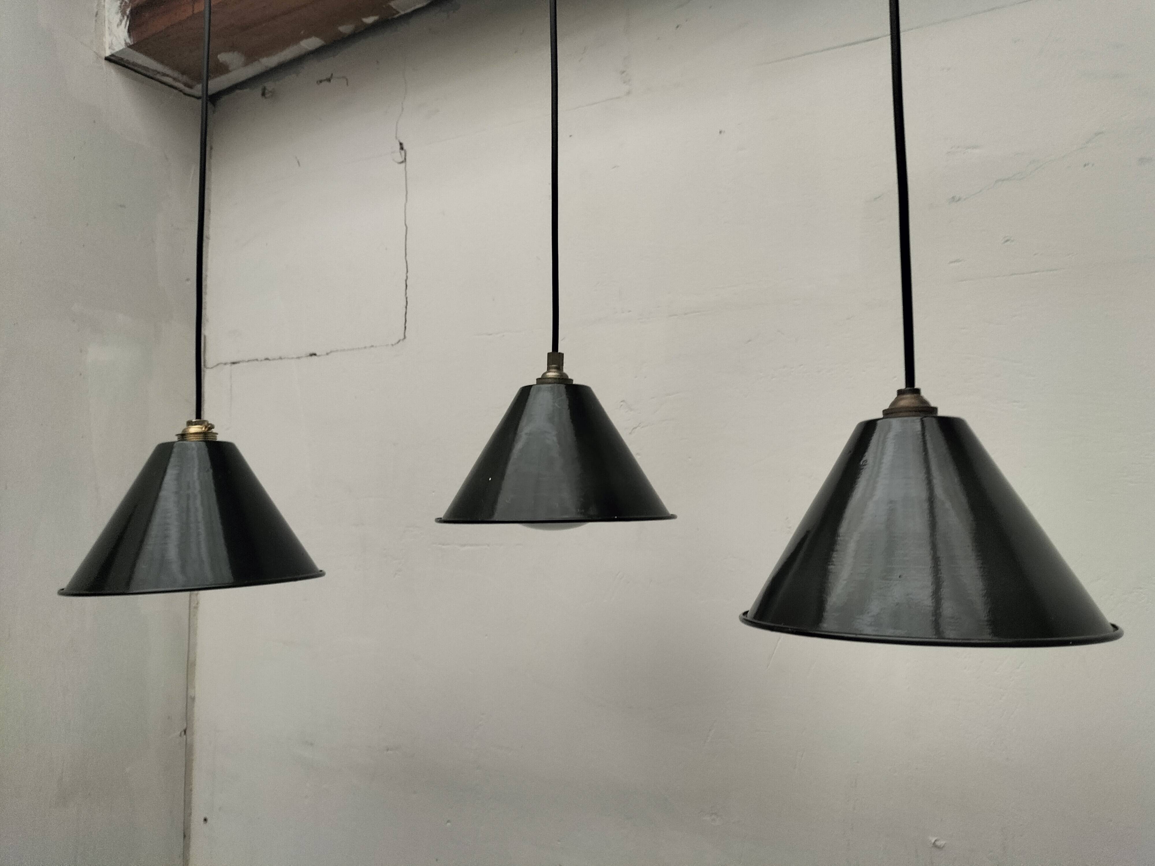 Enameled sheet metal pendant lights