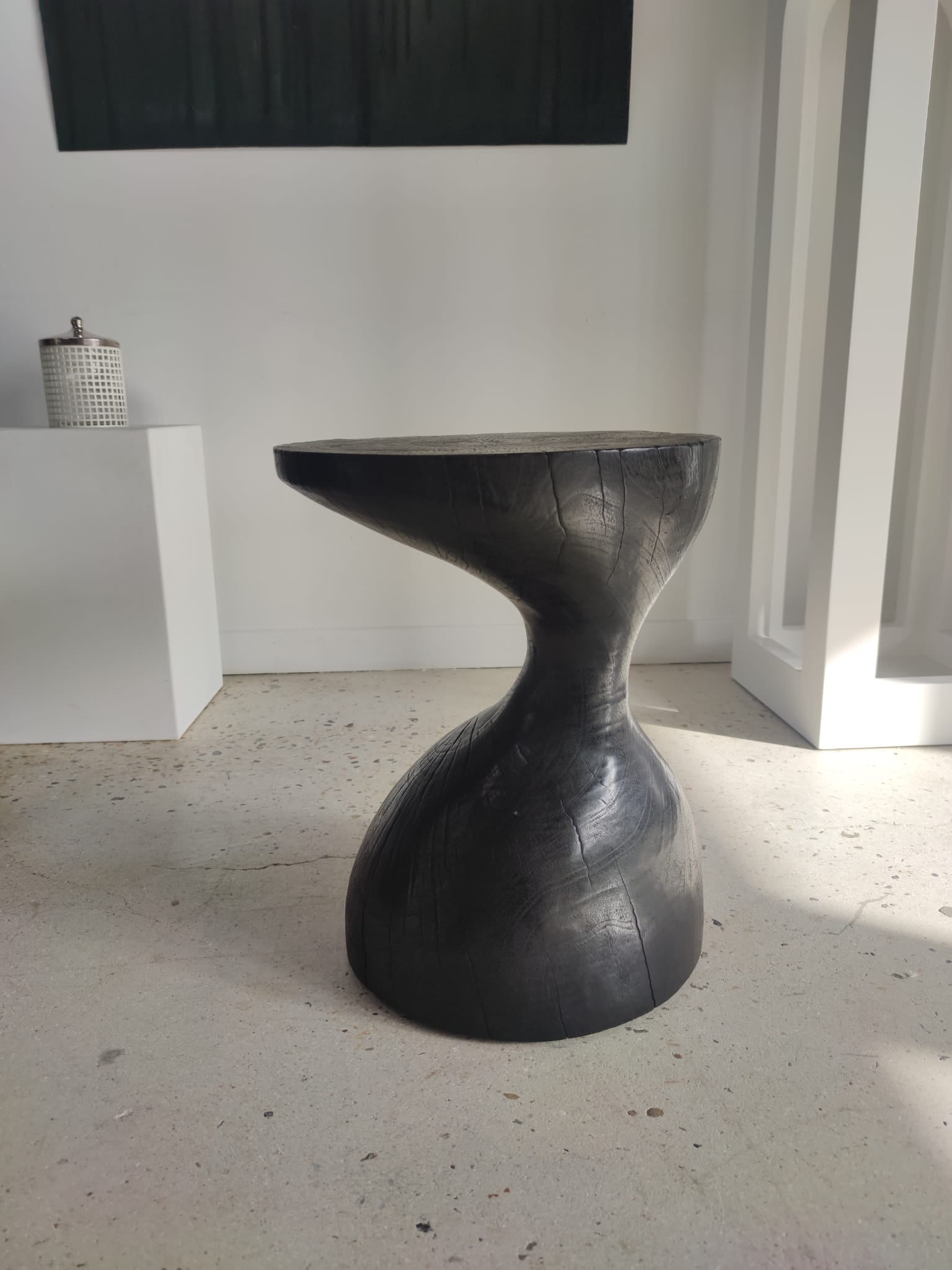 Sofa end in solid wood monoxyl organic shape black color