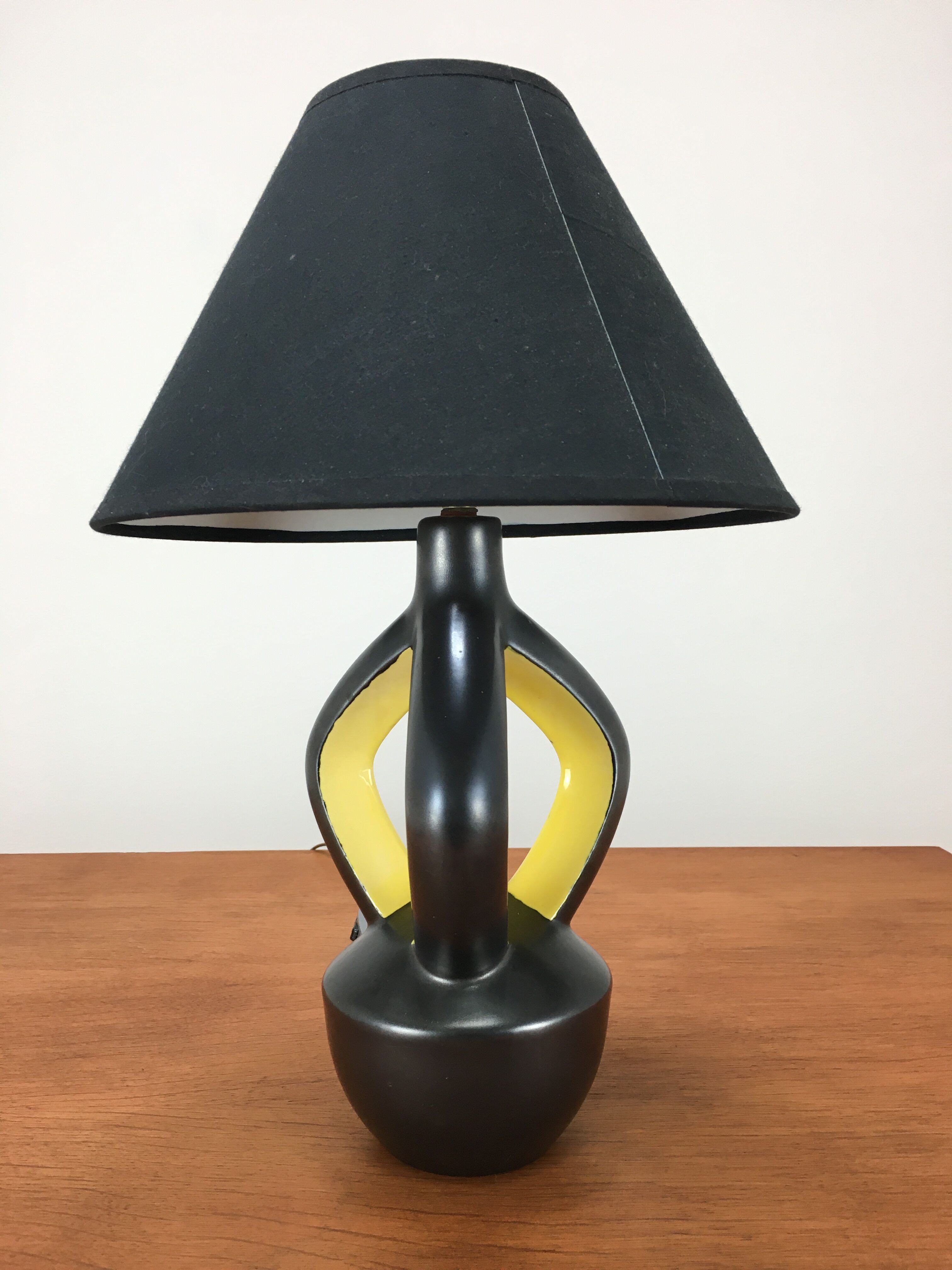 Yellow and black ceramic lamp, Vallauris