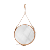 Handmade J. Adnet style mirror in natural vegetable-tanned leather, ø 45 cm