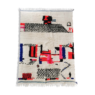 Moroccan Berber carpet Azilal ecru with colorful patterns 305x186cm