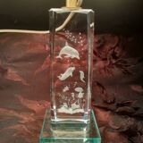 Pair of transparent glass bedside lamp bases - rectangular hologram lamp