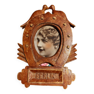 Carved wood photo frame work of prisoner captivity art deco doves