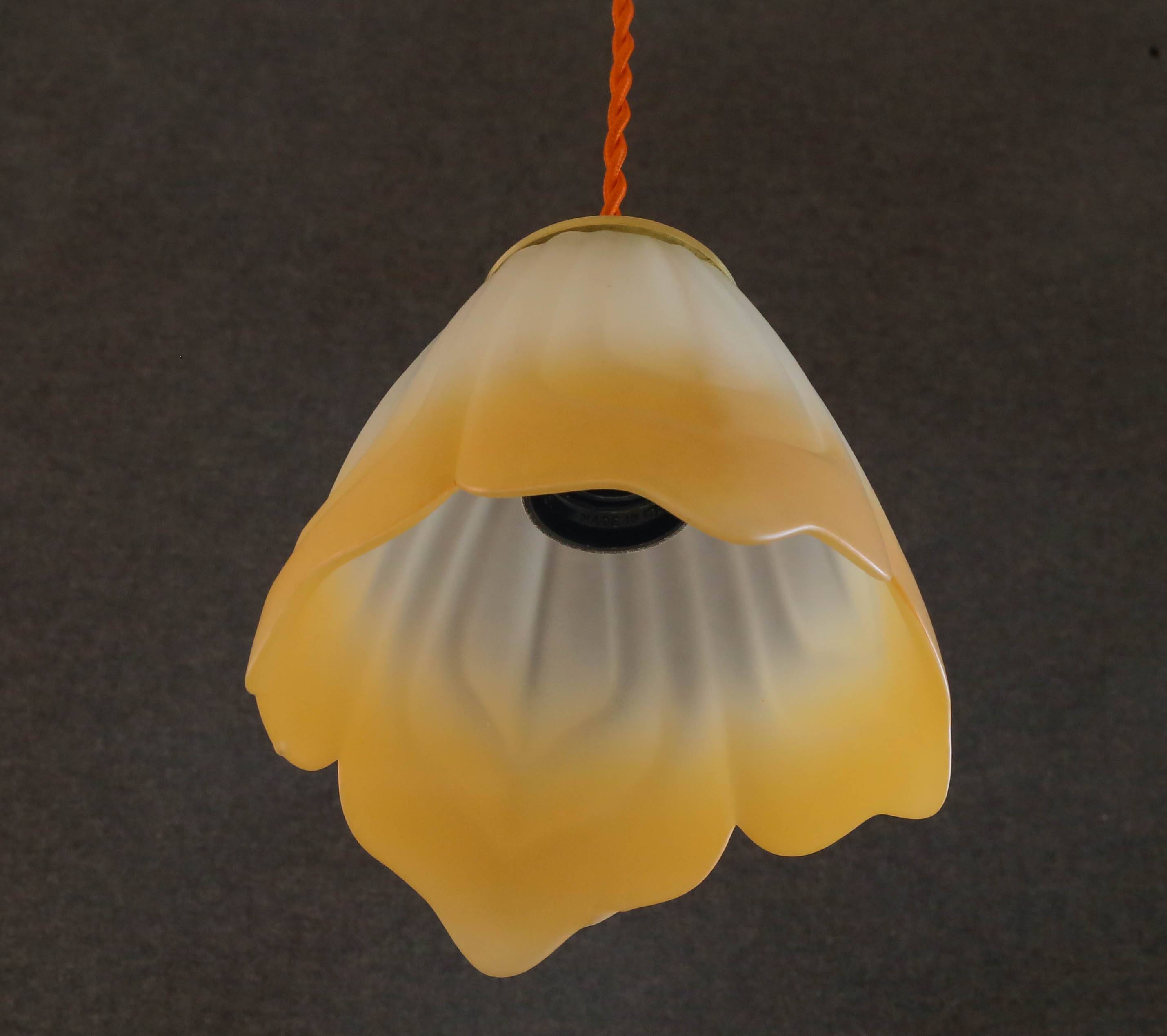 Old french ceiling light in opalescent and orange glass, french pendant light - circa 1960