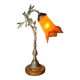 Bronze lamp on blond oak base, art nouveau with tulip, 45x30