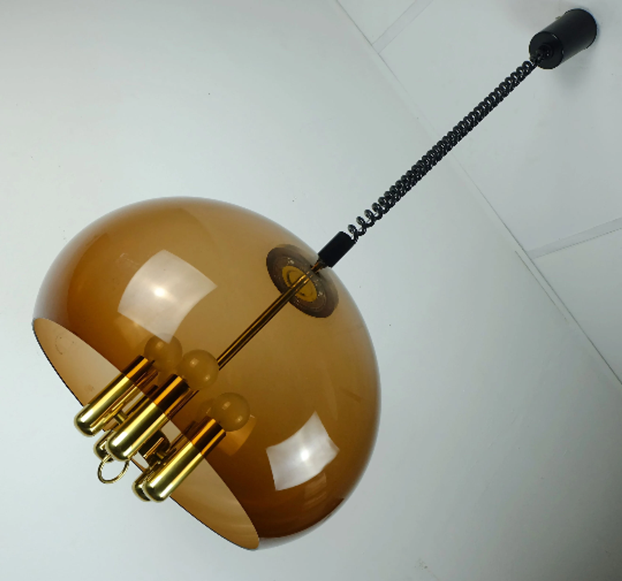 Vintage space age pendant brown acrylic and brass 1970s richard essig pendant lamp