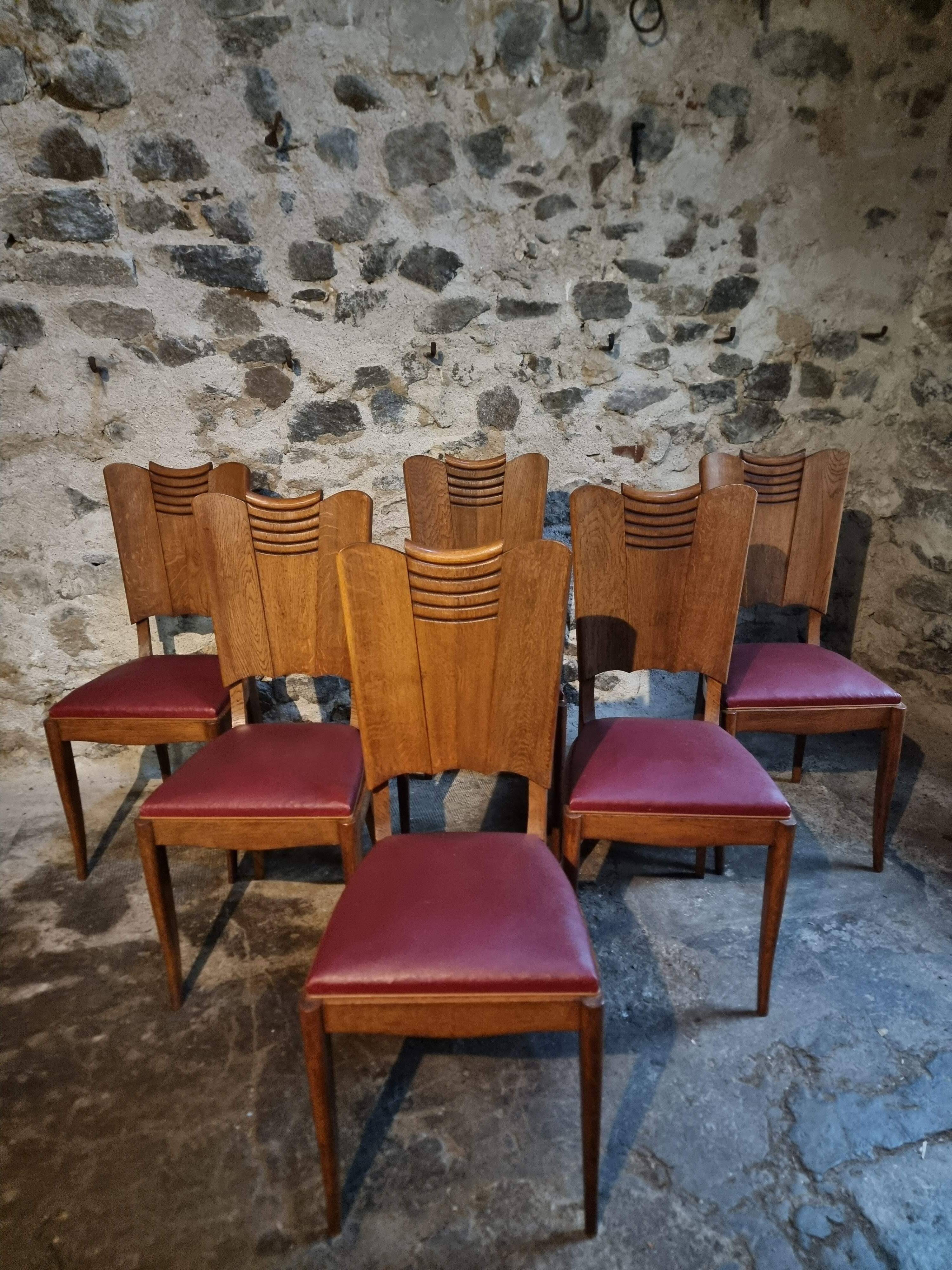 Art Deco dining chairs in French oak – set of 6, 1930s