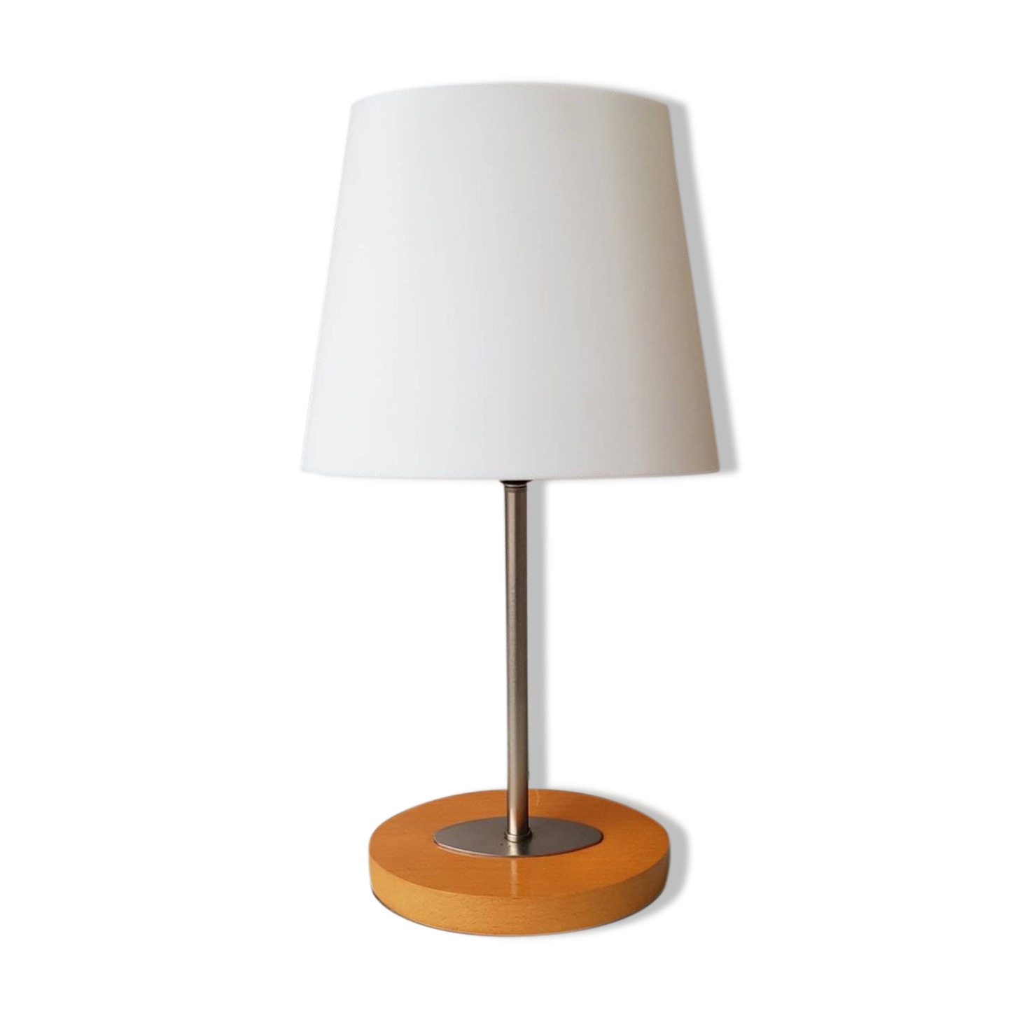 Wooden and metal lamp with plastic lampshade from the 1980s