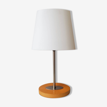 Wooden and metal lamp with plastic lampshade from the 1980s