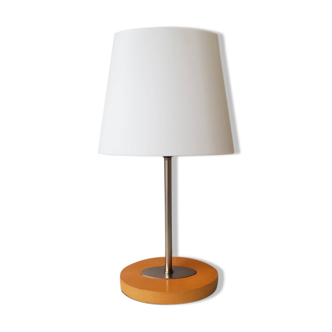 Wooden and metal lamp with plastic lampshade from the 1980s