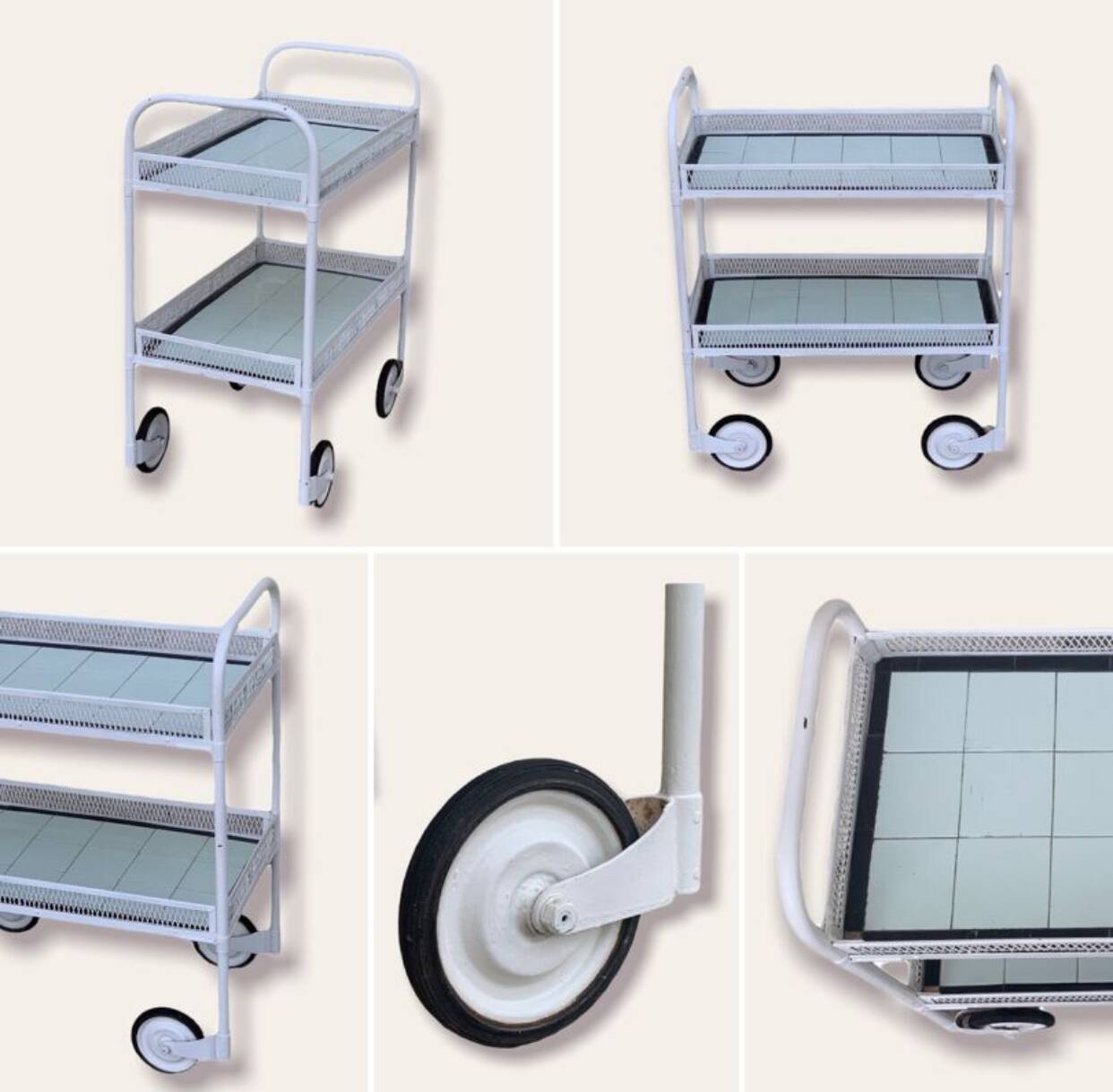 Vintage metal dessert trolley, openwork, 1950s.