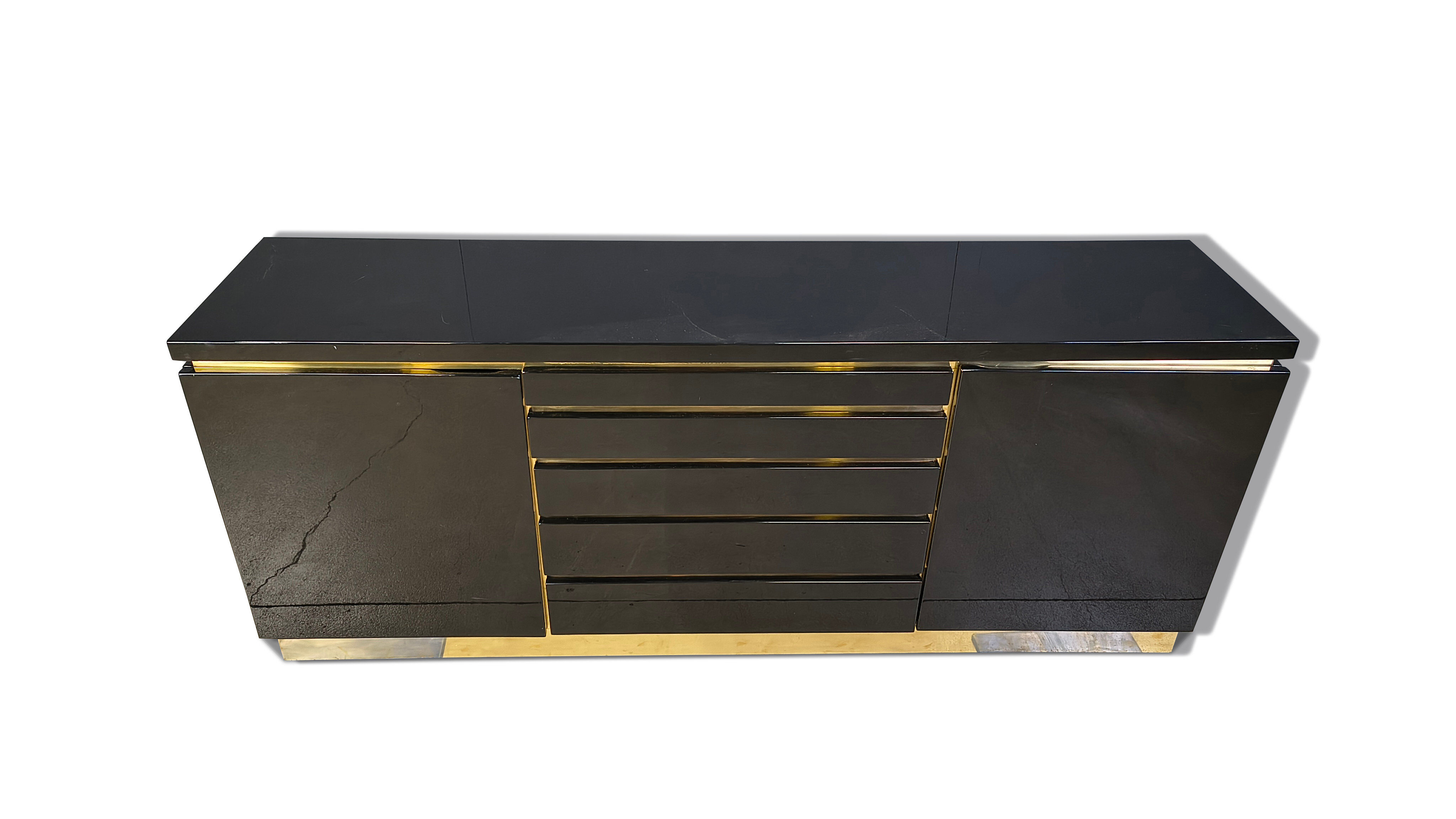 Brass and lacquer sideboard by Jean Claude Mahey, 1970s