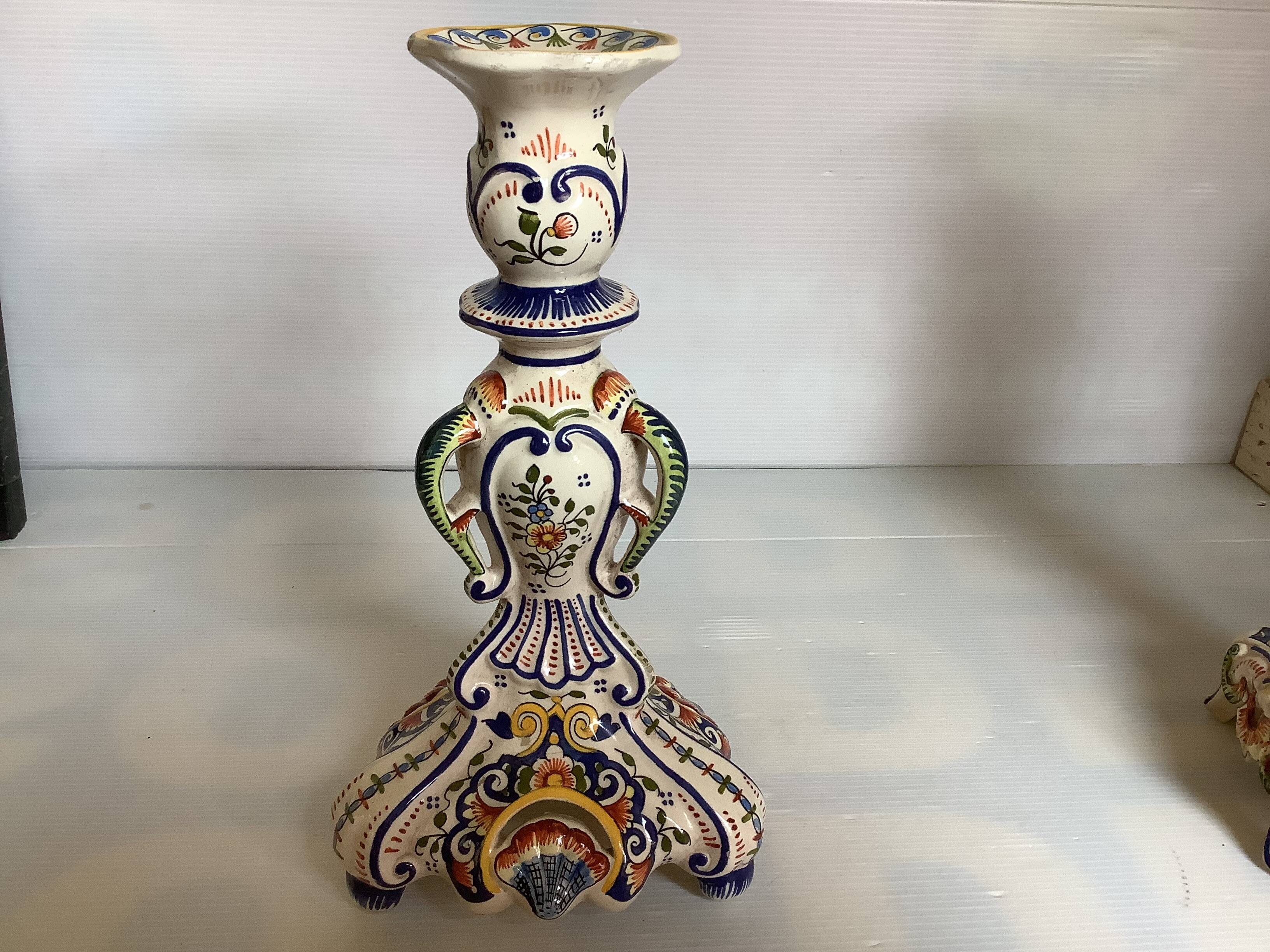 Pair of large old Rouen candlesticks