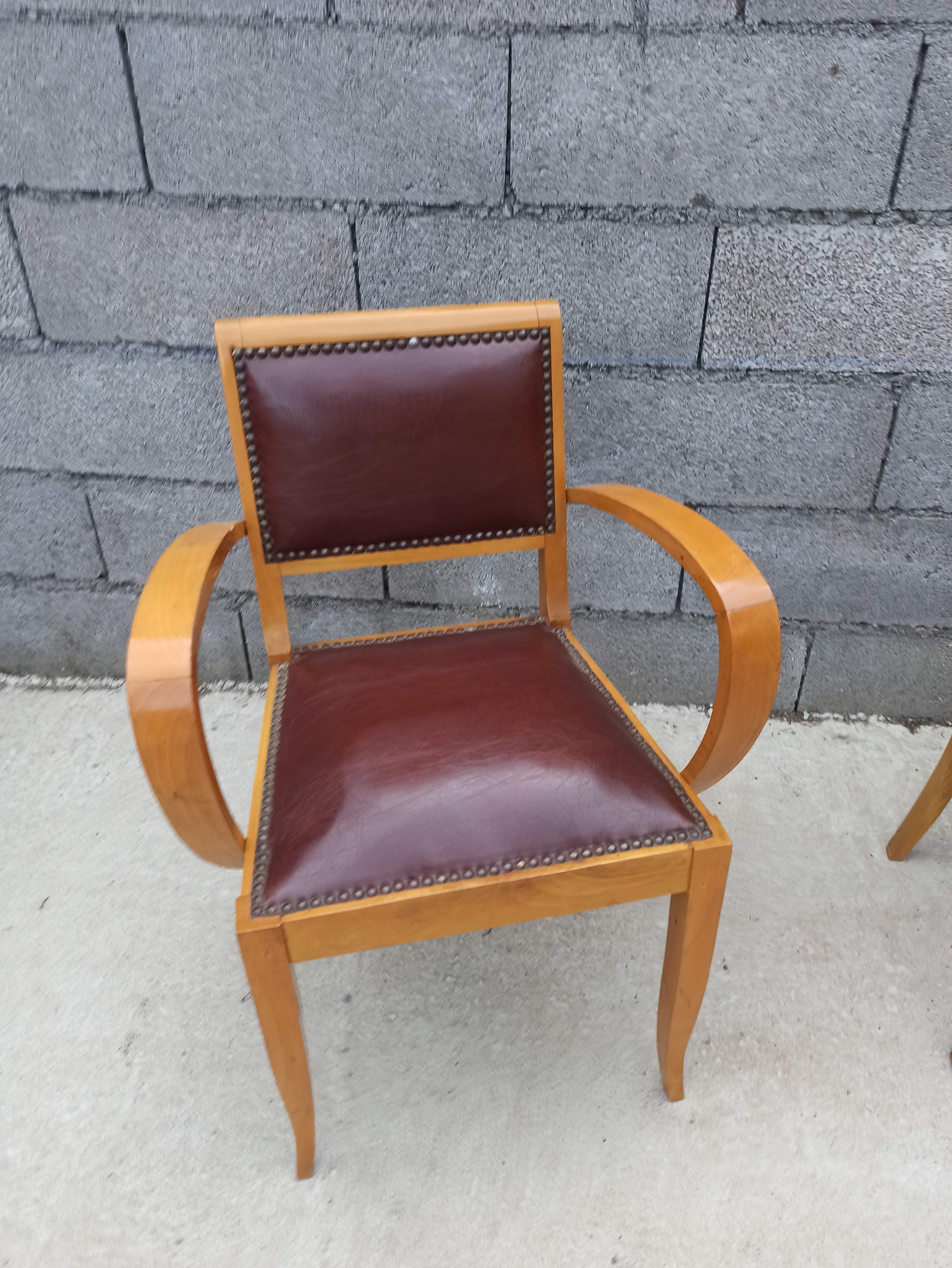 Pair of bridge armchair in brown skaï year 50s