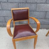 Pair of bridge armchair in brown skaï year 50s
