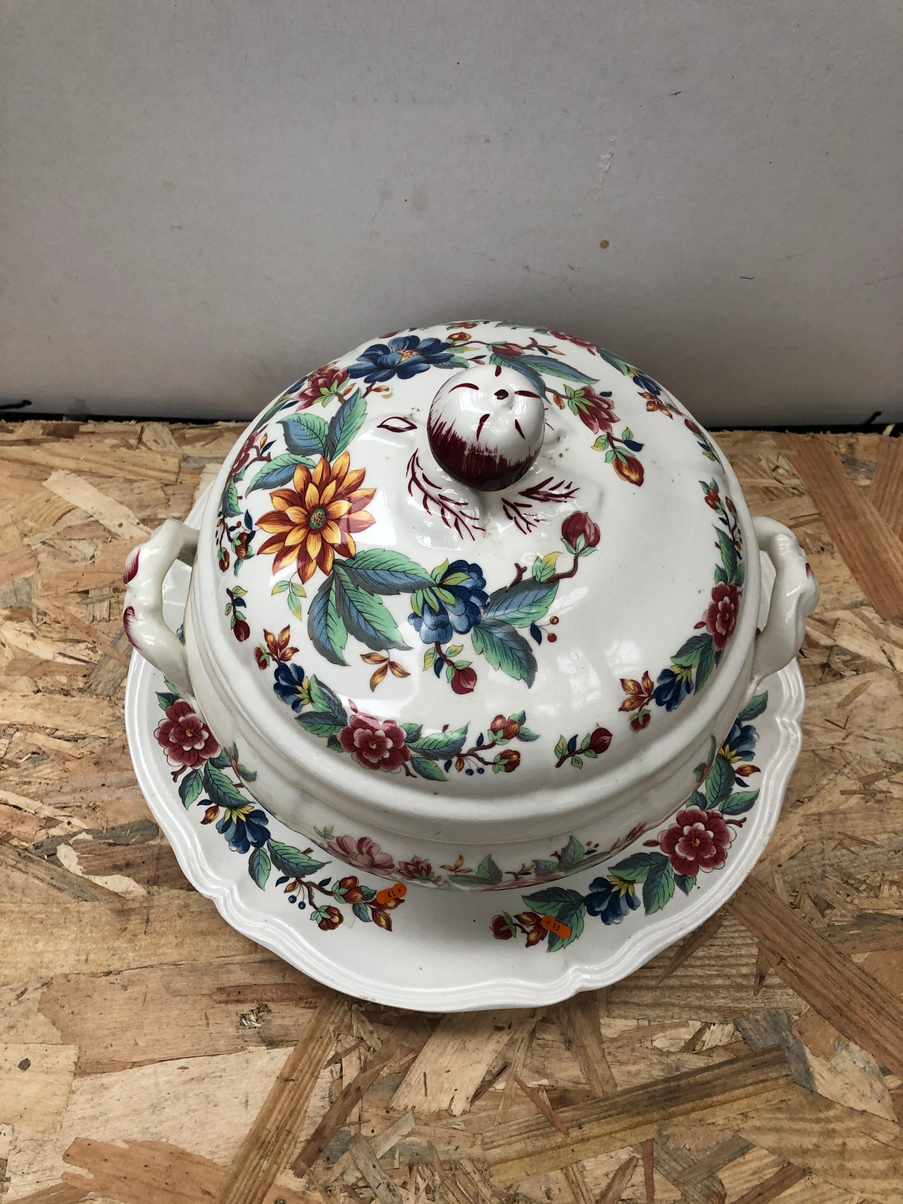 Ancienne soupière + plateau sarreguemines modèle vence céramique fleurs vintage