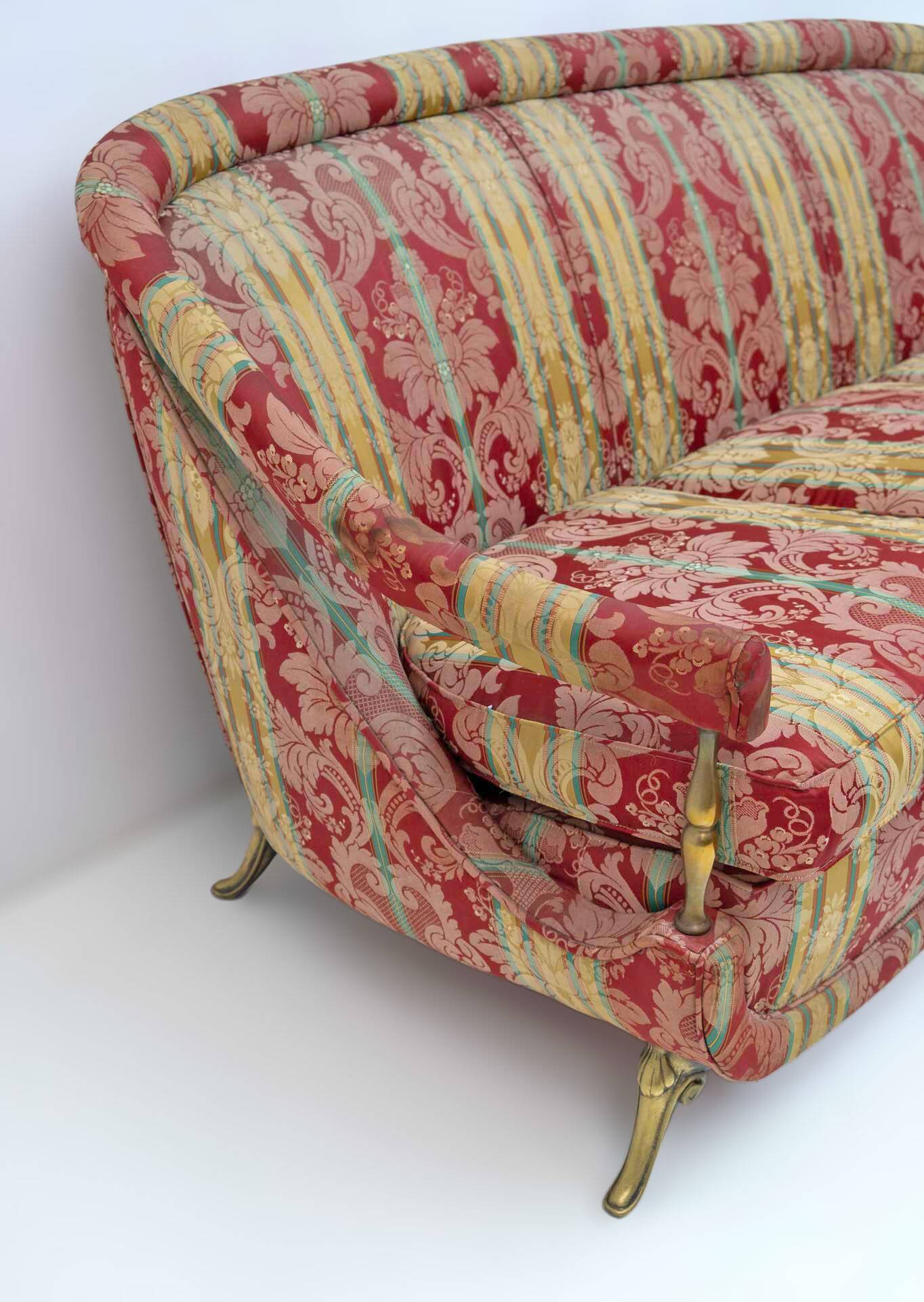 Art Dèco Style French Brass And Fabric Sofa, 1950s