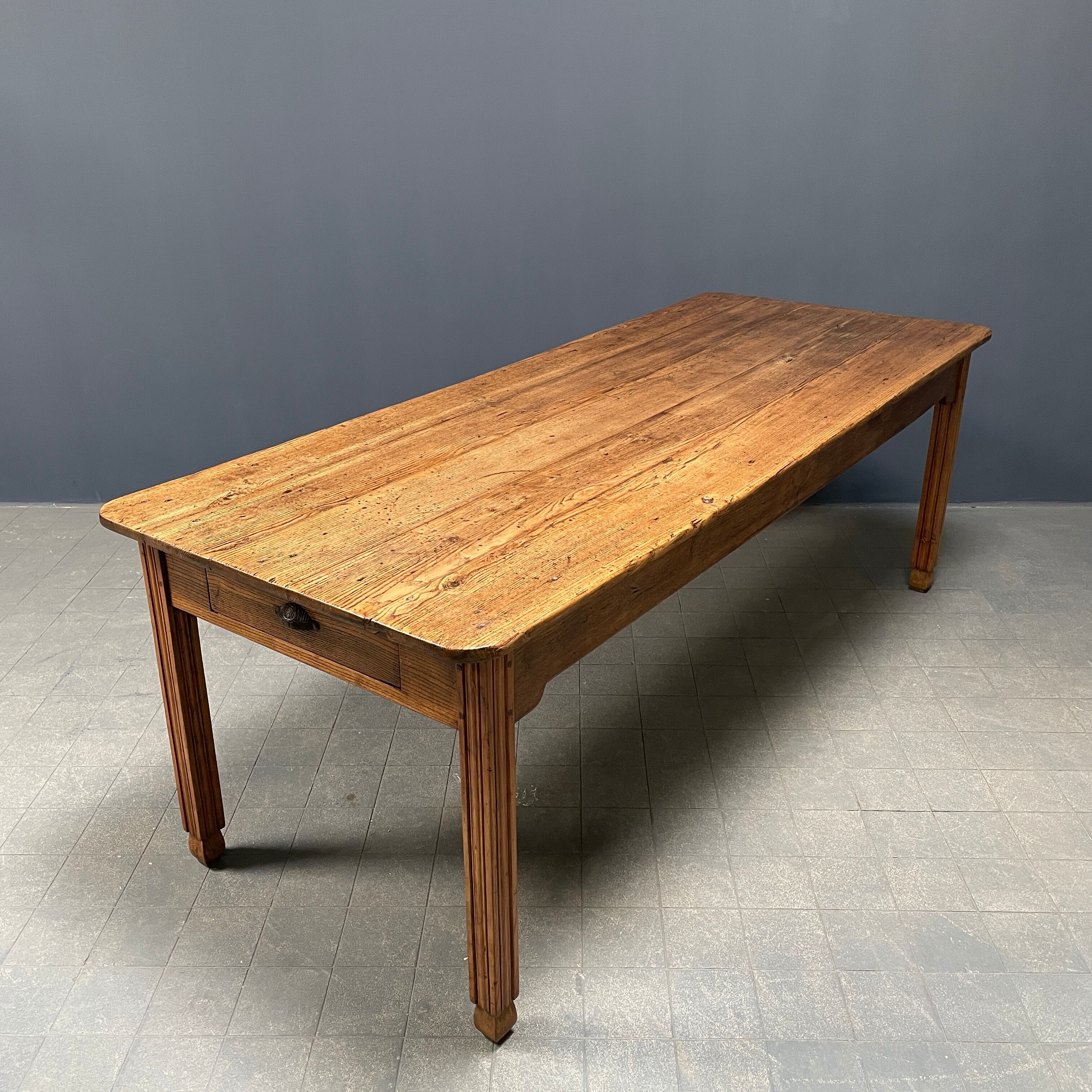 Large oak farmhouse table from France, early 1900s