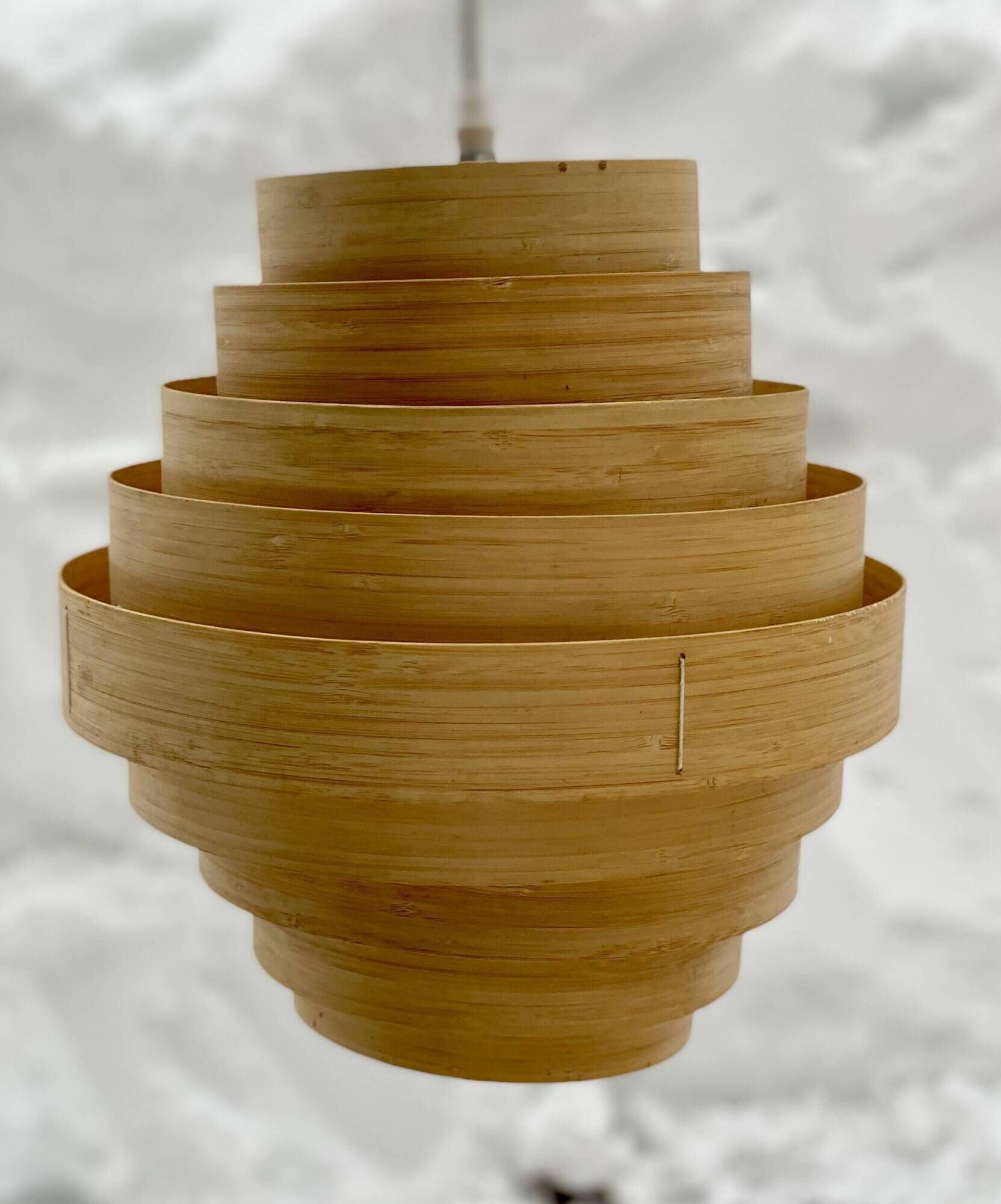 Scandinavian design pendant light from the 1960s in cylindrical wooden slats