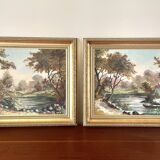 Diptych of oils on canvas signed Rialet