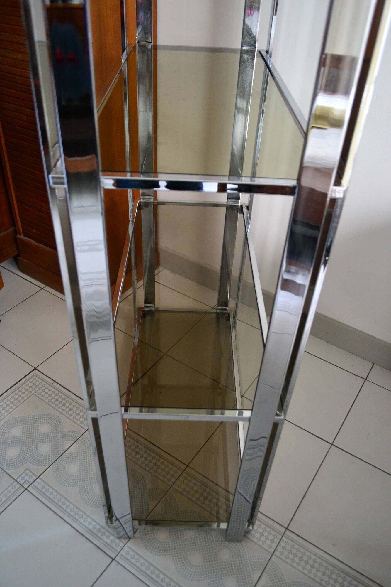 1970s smoked glass chrome bookshelf