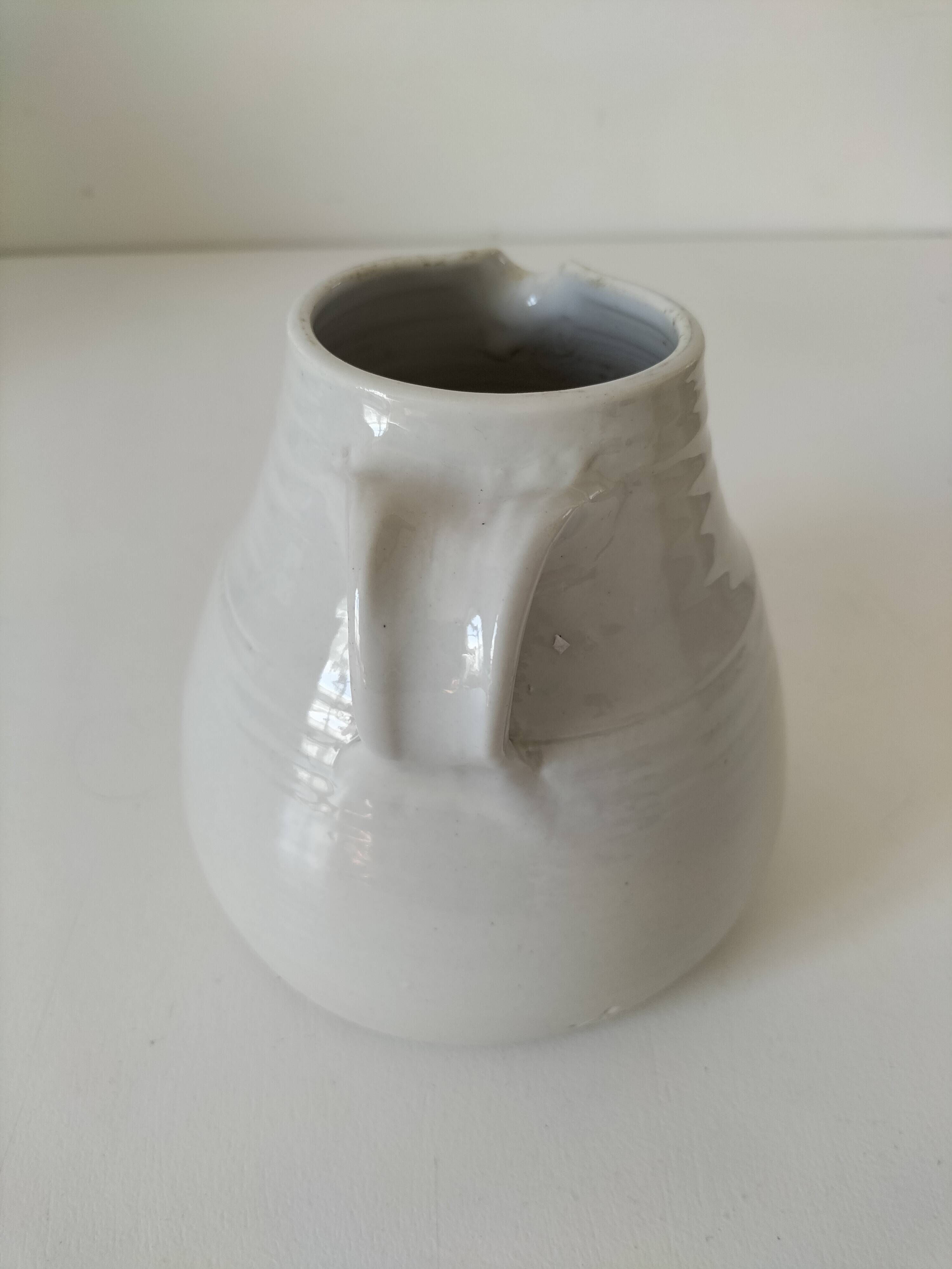 Hand-thrown white stoneware pitcher – signed artisanal ceramic